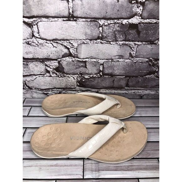 Vionic Layne Cream Leather Thong Flip Flops Orthopedic Sandals Women 10M US/42EU - Picture 5 of 16